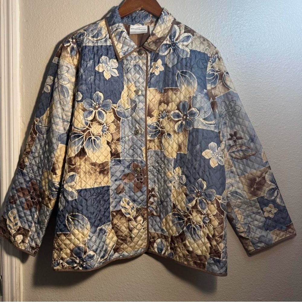 Alfred Dunner Blue and Cream Floral Quilted Jacket